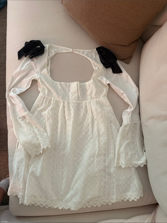 For Love And Lemons Dresses & Skirts - For Love and Lemons White Eyelet Babydoll Dress with Black Shoulder Bows